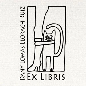 Hugging cat bookplate