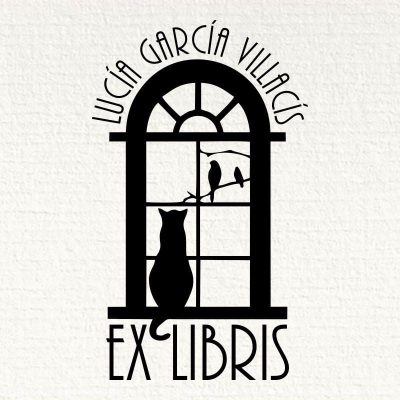 Bookplate cat and birds