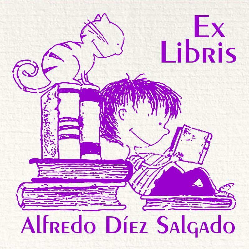 Ex Libris niño leyendo con gato