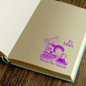 stamp book boy reading with cat