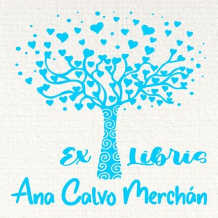 sello ex libris árbol con corazones