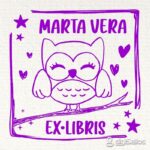 Sello ex libris buho sobre rama