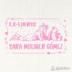 Sello ex libris niña osito