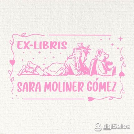 Sello ex libris niña osito