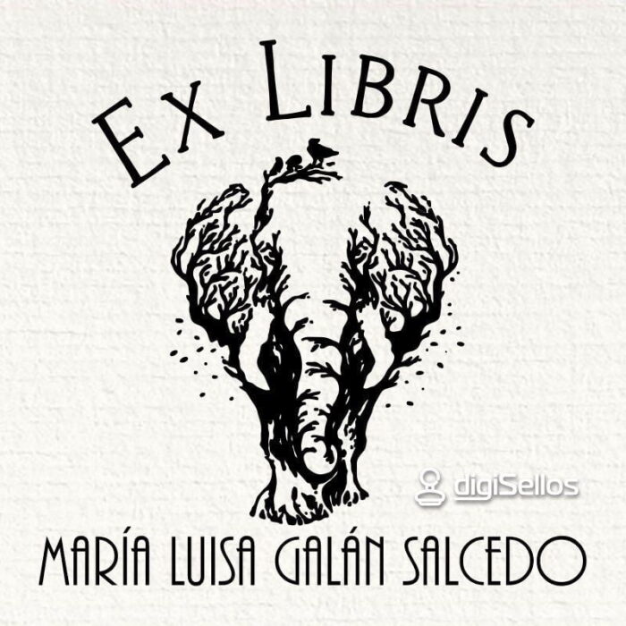 Sello ex libris árbol elefante