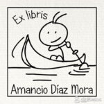 Sello ex libris niño en canoa