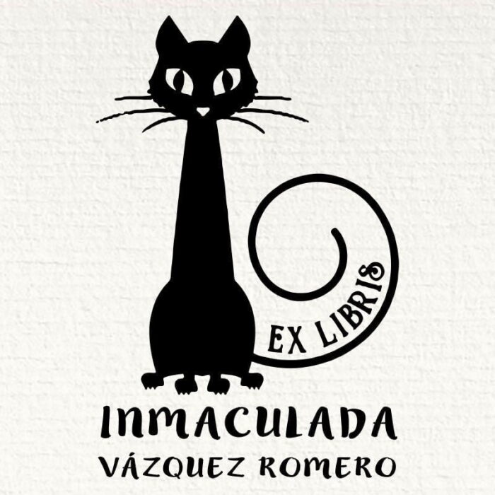 Sello ex libris gato con cola