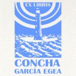 Sello ex libris faro mar encrespado