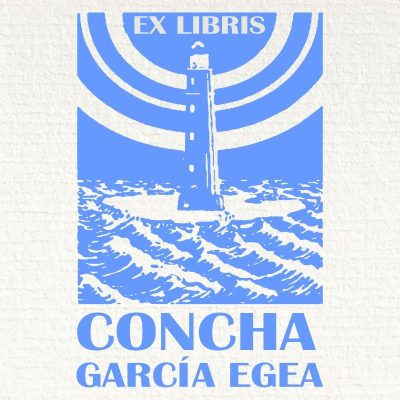 Ex libris stamp rough sea lighthouse