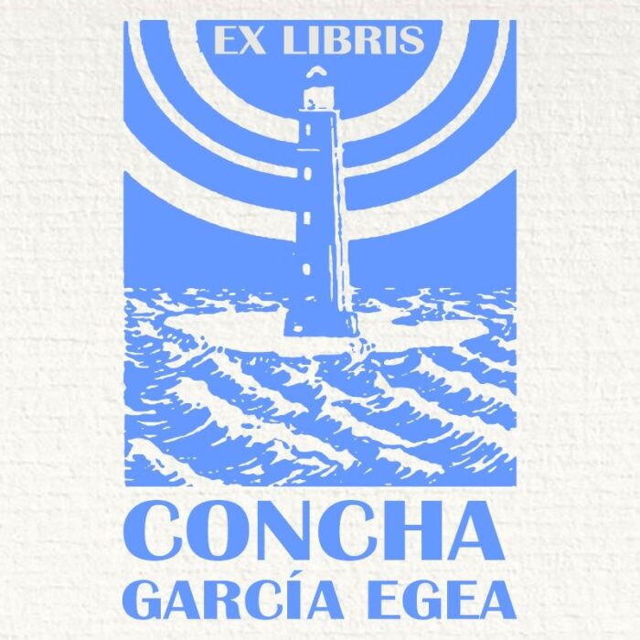 Sello ex libris faro mar encrespado