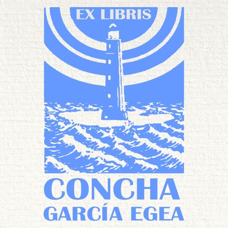 Sello ex libris faro mar encrespado