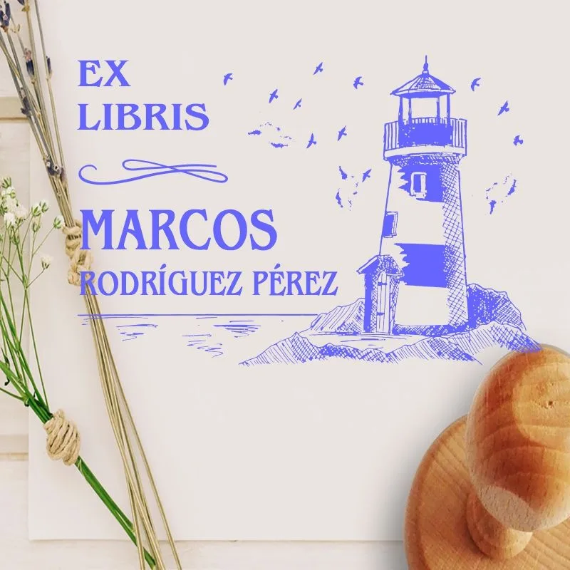 Stampbookmountainwithlighthouse ► Carimbos digitais Carimbo de livro com montanha e farol