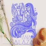 francobollo del libro della sirena con l'uccello