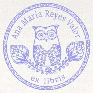 Owl ex libris stamp on branch
