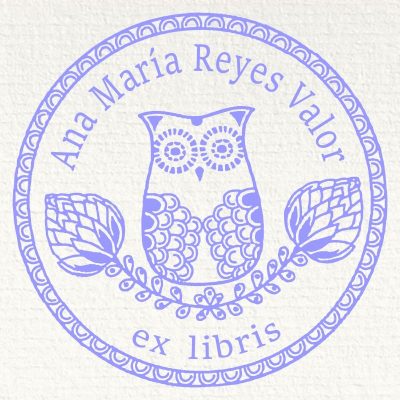 Owl ex libris stamp on branch