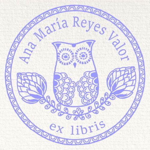 Sello ex libris búho sobre rama