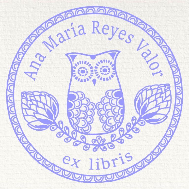 Sello ex libris búho sobre rama