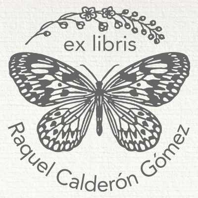 Butterfly ex libris stamp with flowers