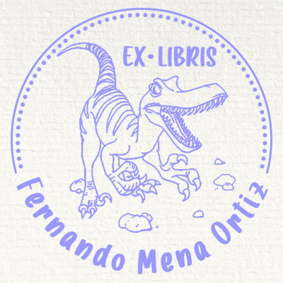 ex libris stamp T-Rex roaring