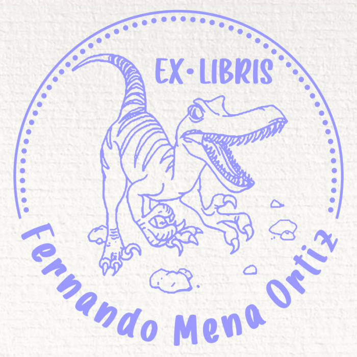 Sello ex libris T-Rex rugiendo