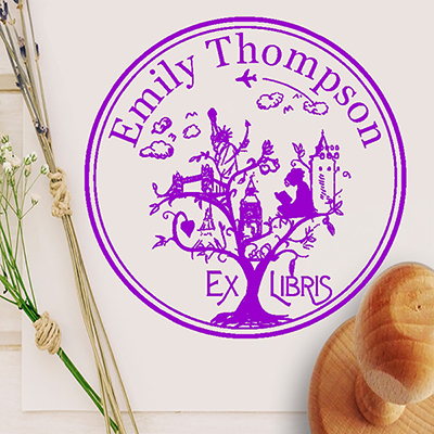 Ex libris stamp world tree