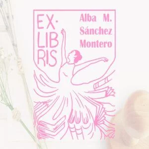 Ex libris stamp dancer dressed in books
