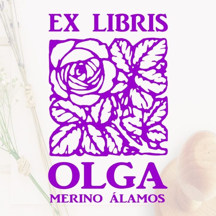 Sello ex libris flor rosa