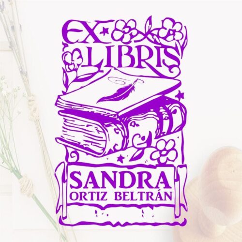 sello-ex-libris-libro-con-flores Sello ex libris libro con flores