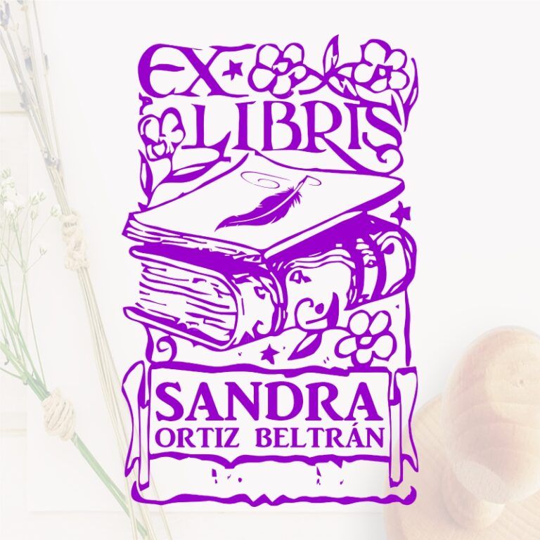 Sello ex libris libro con flores