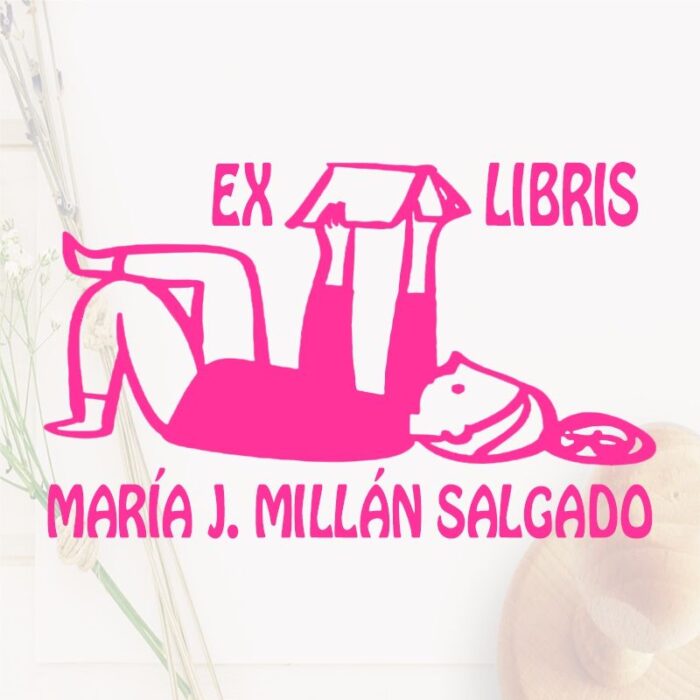 Sello ex libris niña tumbada