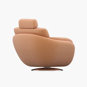 Peach colored Ergonomic Recliner Chair with a Rounded Back and Swivel Metal Base