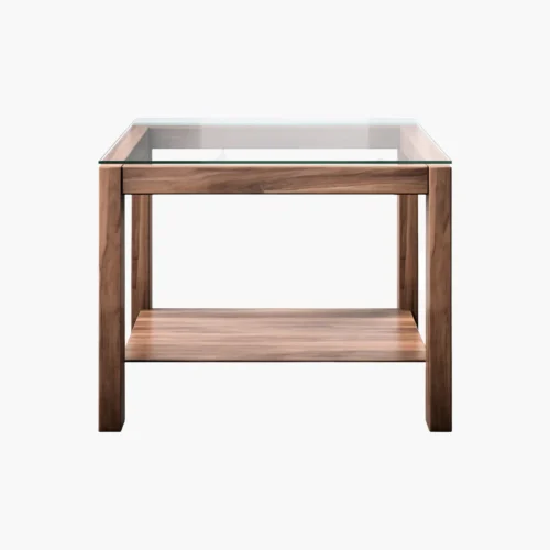 Wooden Coffee Table with a Glass Top and Lower Shelf