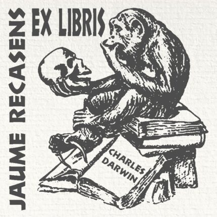 Sello ex libris mono pensativo