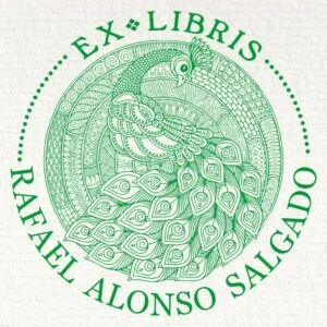 Timbro ex libris pavone