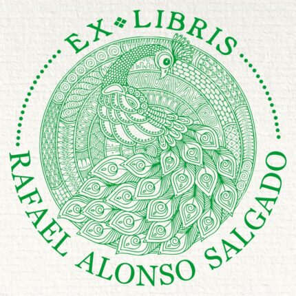 Sello ex libris pavo real