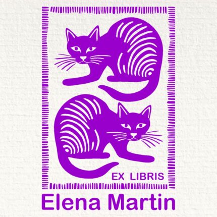 Sello ex libris dos gatos