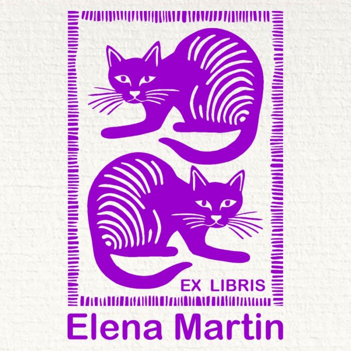 Sello ex libris dos gatos