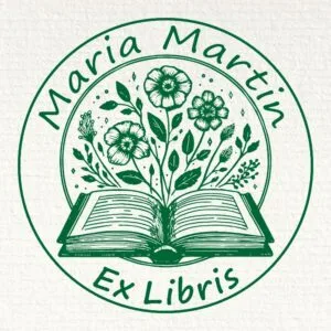 Book ex libris stamp with daisies