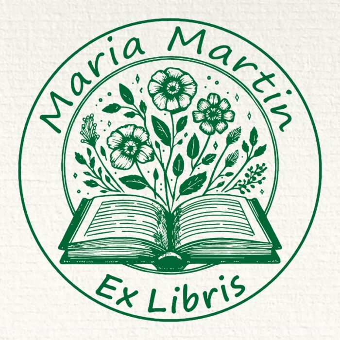 Sello ex libris libro con margaritas