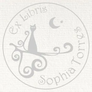 Timbre ex-libris en relief avec un chat sous la lune
