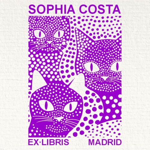Sello ex libris tres gatos