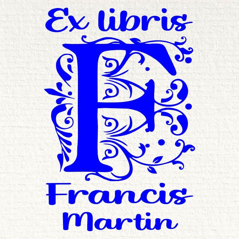 Sello ex libris inicial F con nombre personalizado