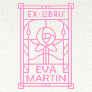 Sello ex libris rosa enmarcada