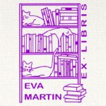 Sello Ex Libris estantería con gatos